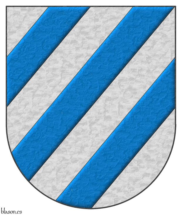 Escudo de plata, tres barras de azur.