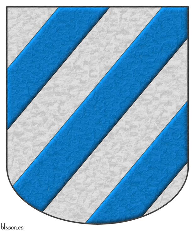 Argent, three bendlets sinister Azure.