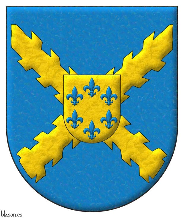 Escudo de azur, una cruz de Borgoa de oro; un escusn de oro, seis flores de lis en orla de azur.