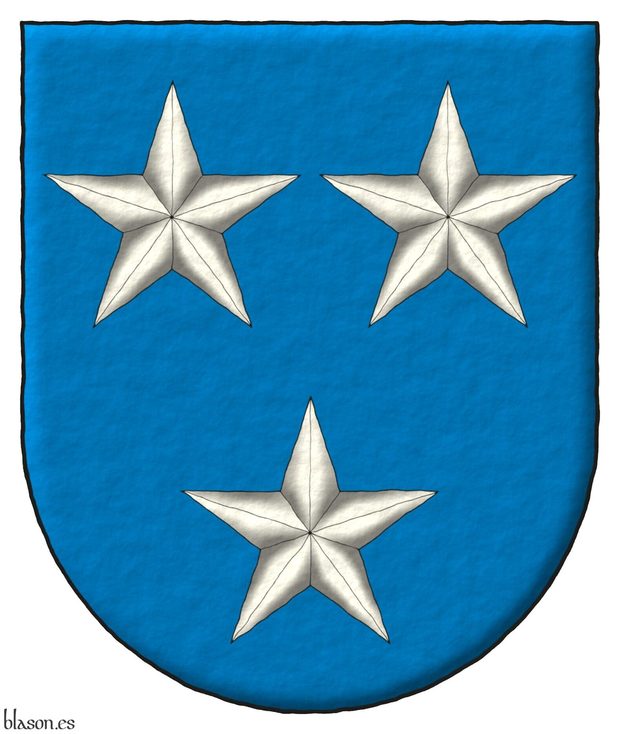 Escudo de azur, tres estrellas de plata, 2 y 1.