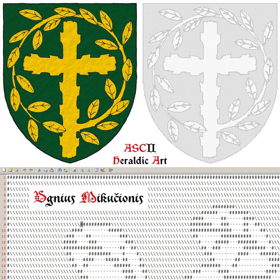 Escudo de sinople, una cruz latina ecotada, de cuyo flanco siniestro nace una rama hojada que rodea la cruz por su parte superior hasta enlazarse sobre su nacimiento, toda de oro.