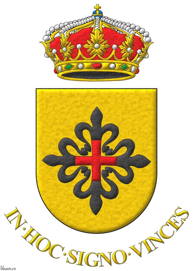 Escudo de oro, una cruz de Montesa. Timbrado de una corona real cerrada. Lema: In hoc signo vinces.