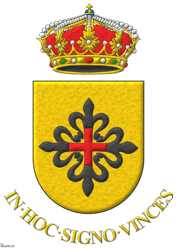 Escudo de oro, una cruz de Montesa. Timbrado de una corona real cerrada. Lema: In hoc signo vinces.