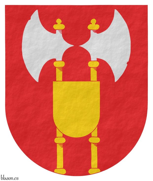 Norsk Heraldisk Forening, escudo 2 hachas con escusón de oro en el ombligo