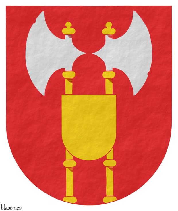 Norsk Heraldisk Forening, escudo 2 hachas con escudete de oro en el ombligo