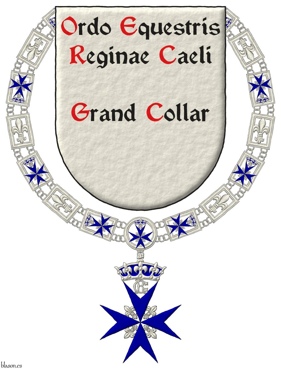 Ha sido blasonado por m, iluminado con luces y sombras, delineado de sable, con un perfil exterior de medio punto y con un terminado de trazo alzado.