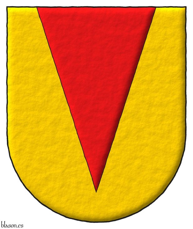 Escudo de oro, una pila de gules.