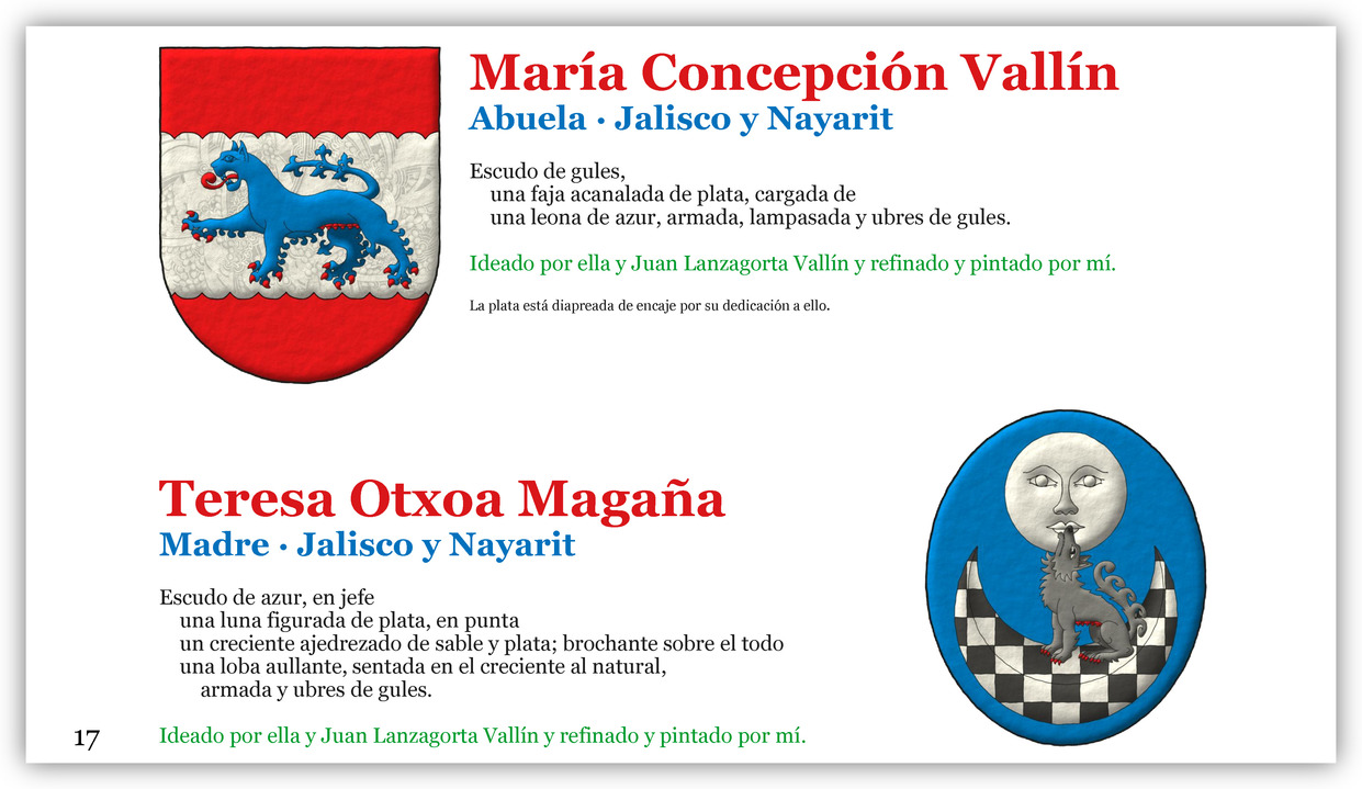 Escudo de azur, en jefe una luna figurada de plata, en punta un creciente ajedrezado de sable y plata; brochante sobre el todo una loba aullante, sentada en el creciente al natural, armada y ubres de gules.