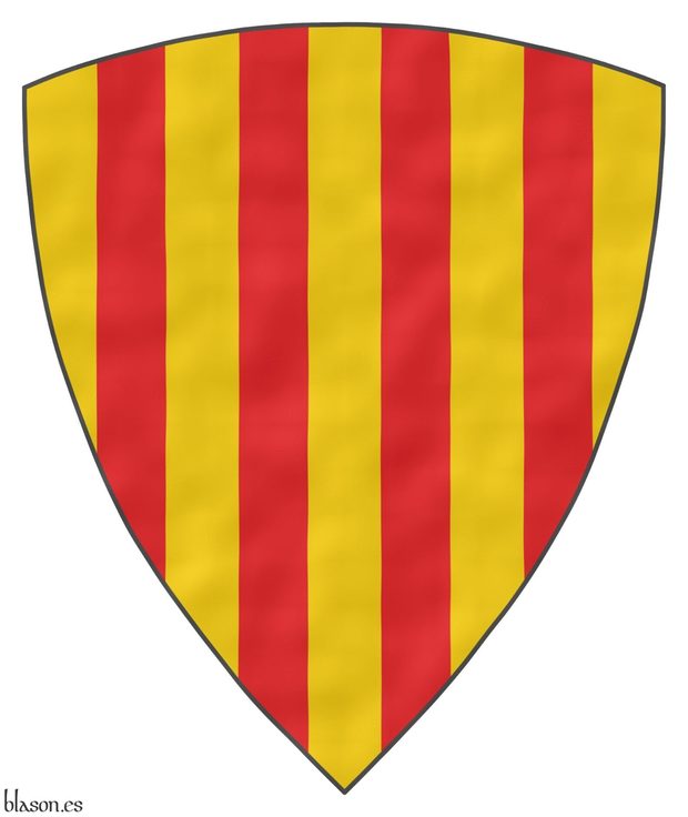 Escudo de oro, cuatro palos de gules.