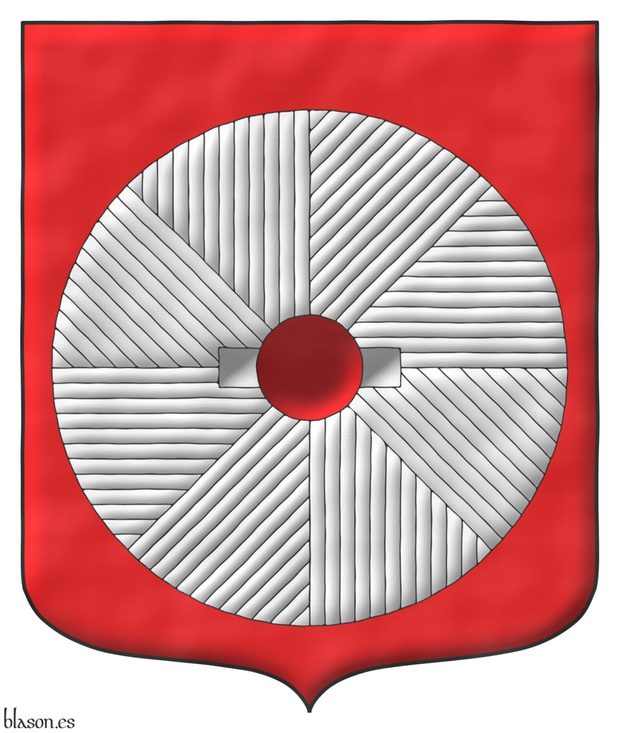 Gules, a millstone Argent.