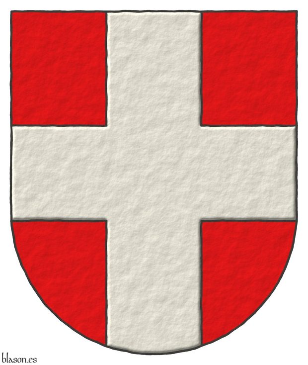 Escudo de gules, una cruz de plata.