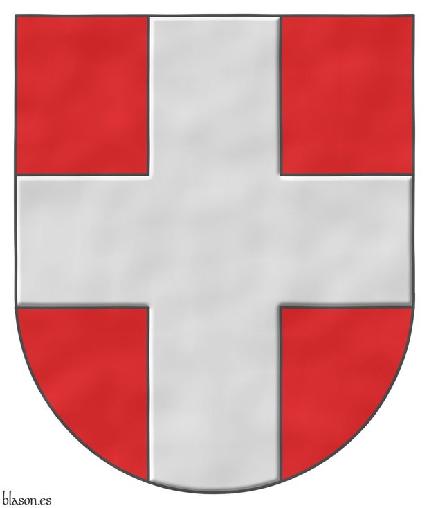 Escudo de gules, una cruz de plata.