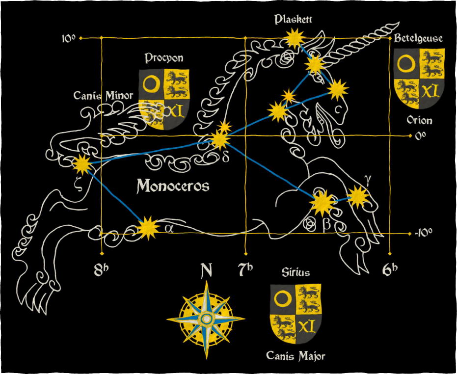 Escudo cuartelado: 1o de sable, una o de oro; 2o y 3o de oro, dos lobos pasantes, en palo de sable; 4o de sable, un XI romano de oro.