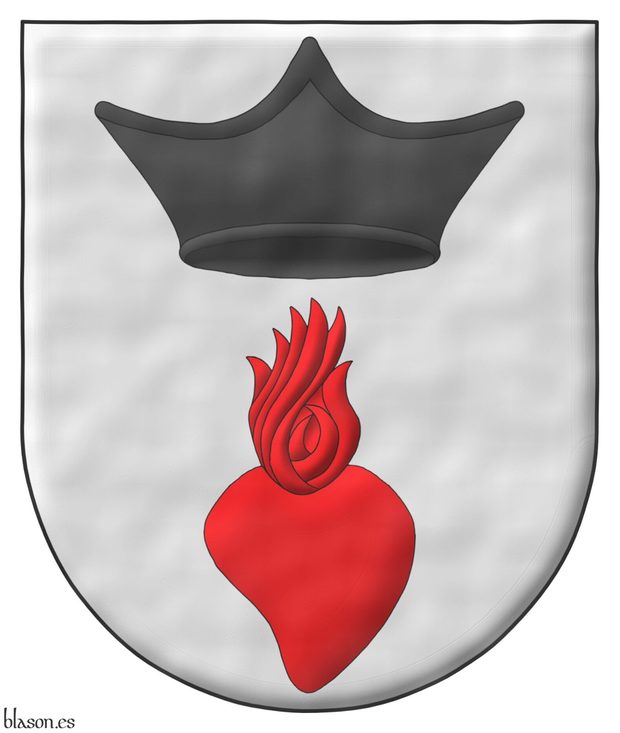 Argent, in chief an ecclesiastical cap Sable, in base a heart enflamed gules.