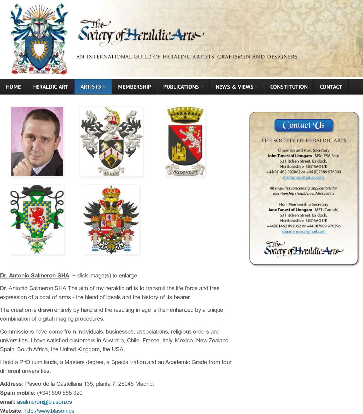 Society of Heraldic Arts, artista heráldico