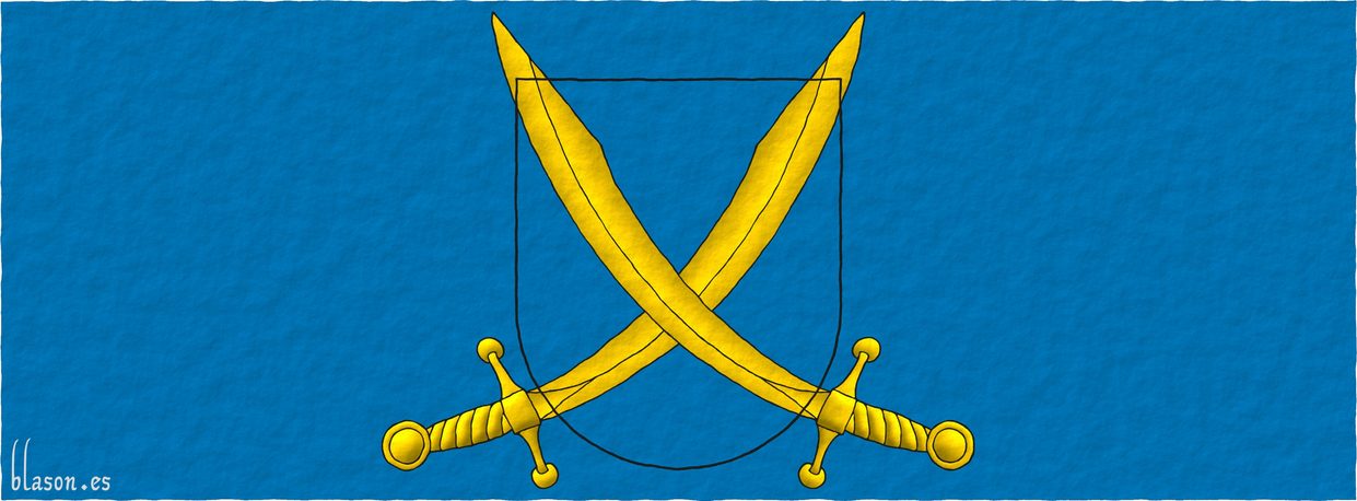 Supporters: Behind the shield, two scimitars in saltire Or.