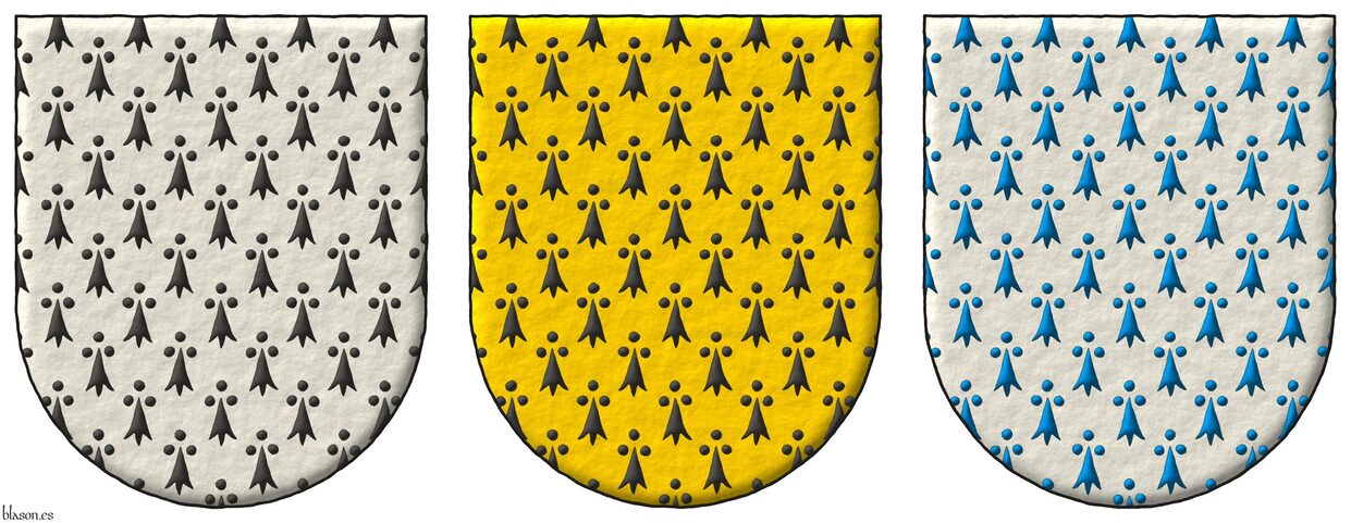 [ Ermines ], [ Pean ] and [ Gules ermined Argent ].