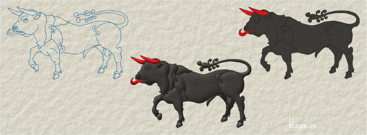 How to paint a Bull Sable, horned and langued Gules.