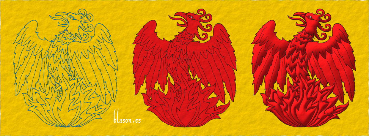 A Phoenix Gules, tracing, tincture and illumination.