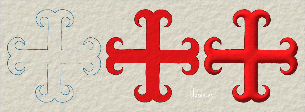 Cross moline Gules, tracing, tincture and illumination.