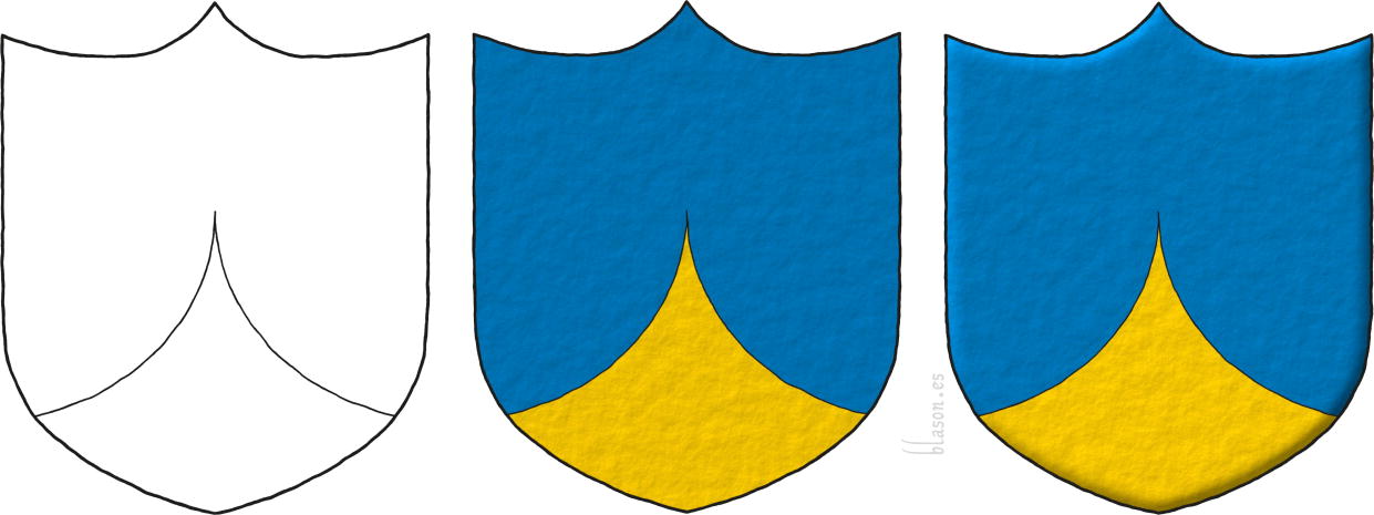 Painting schema of a coat of arms enté en point.