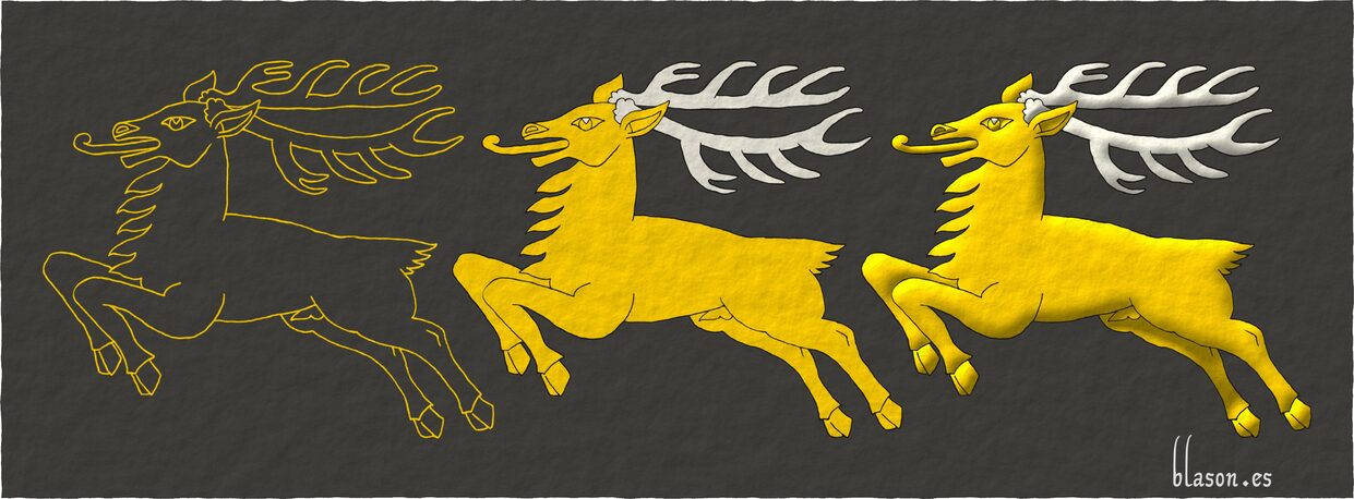 How to paint a stag salient Or, attired Argent.