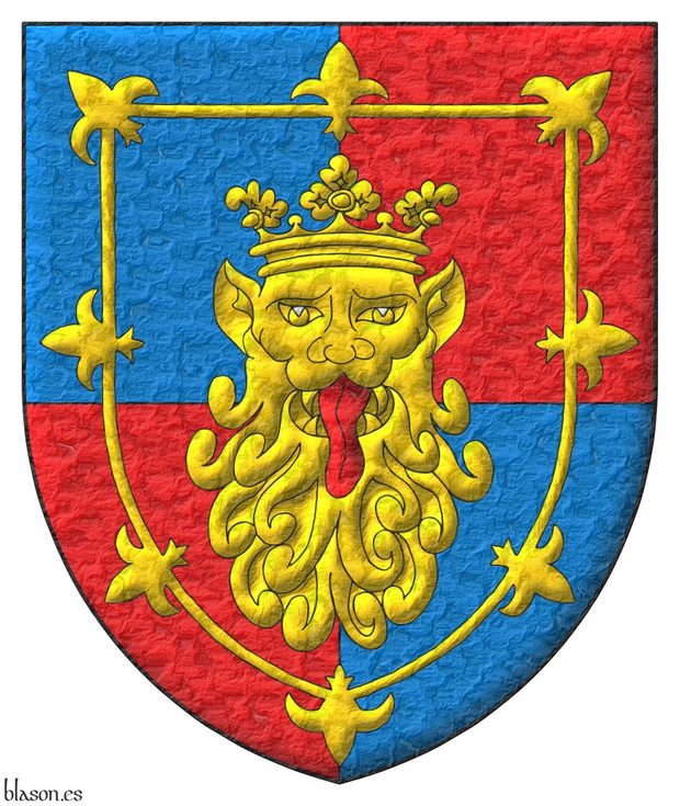 The Heraldry Society, cuartelado con orla flordelisada y cabeza de león