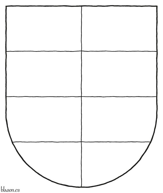 Barry of four per pale counterchanged Or and Gules.