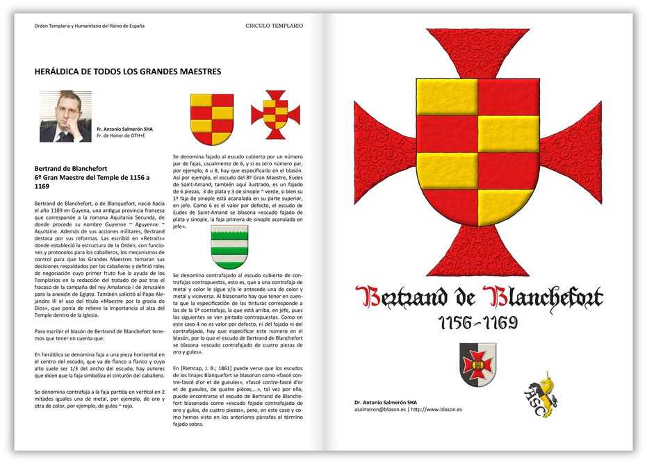 Escudo contrafajado de cuatro piezas de oro y gules. Acolada detrs del escudo una cruz patada de gules.