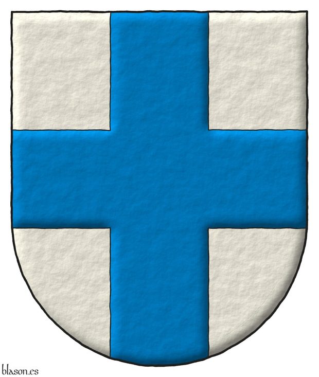 Escudo de plata, una cruz de azur.