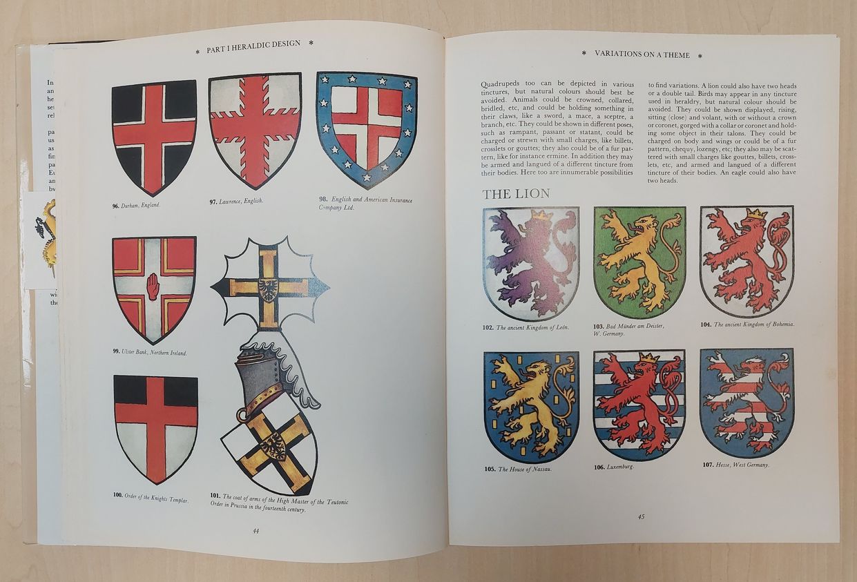 P�ginas 44 y 45 de The Art of Heraldry de Carl-Alexander von Volborth