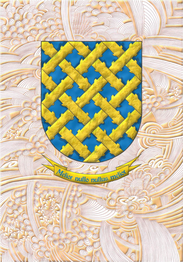 Escudo de azur, un fretado de oro, ecotado. Lema: Melior nullo nullus melior.