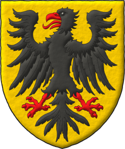 Escudo de oro, un guila de sable, picada, lampasada, armada y membrada de gules.