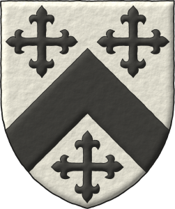 Escudo de plata, un cabrio acompaado de tres cruces flordelisadas todo de sable.