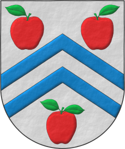 Escudo de plata, dos tenazas de azur acompaadas de tres manzanas de gules, talladas y hojadas de sinople.