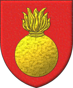 Escudo de gules, una bomba de oro.