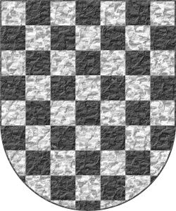 Escudo ajedrezado de plata y sable.