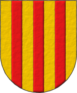 Escudo de oro, tres palos de gules.