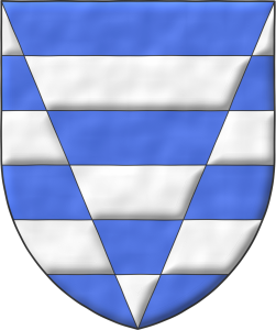 Escudo calzado y fajado de plata y azur del uno al otro.