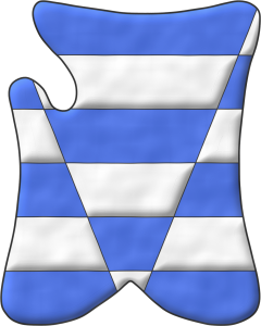 Escudo calzado y fajado de plata y azur del uno al otro.