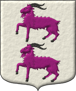 Escudo de plata, dos cabras en palo de p�rpura, acornadas de sable.