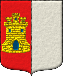 Escudo partido: 1o de Gules, un castillo de oro, aclarado de azur, mazonado de sable; 2o de plata.