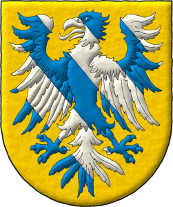 Escudo de oro, un guila bandada de azur y plata.