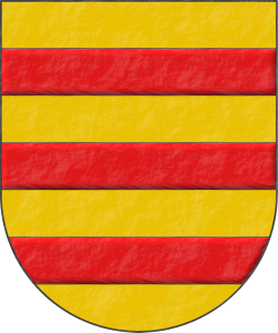 Escudo de oro, tres fajas de gules.