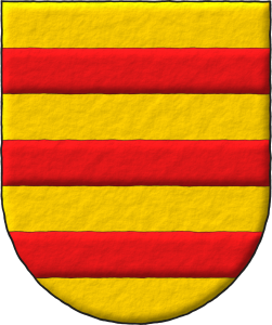 De oro, tres fajas de gules.