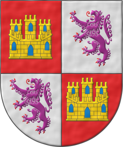 Escudo cuartelado: 1o y 4o de gules, un castillo de oro, aclarado de azur, mazonado de sable; 2o y 3o de plata, un len rampante de prpura, armado y lampasado de gules.