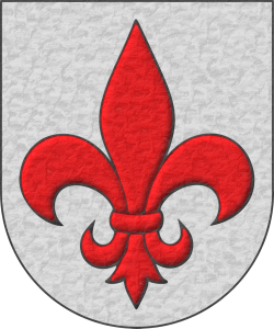 Escudo de plata, una flor de lis de gules.