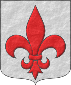 Escudo de plata, una flor de lis de gules.