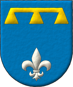 Escudo de azur, en jefe un lambel de oro y en punta una flor de lis de plata.