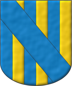 Escudo palado de seis piezas de azur y oro; brochante sobre el todo una banda de azur.